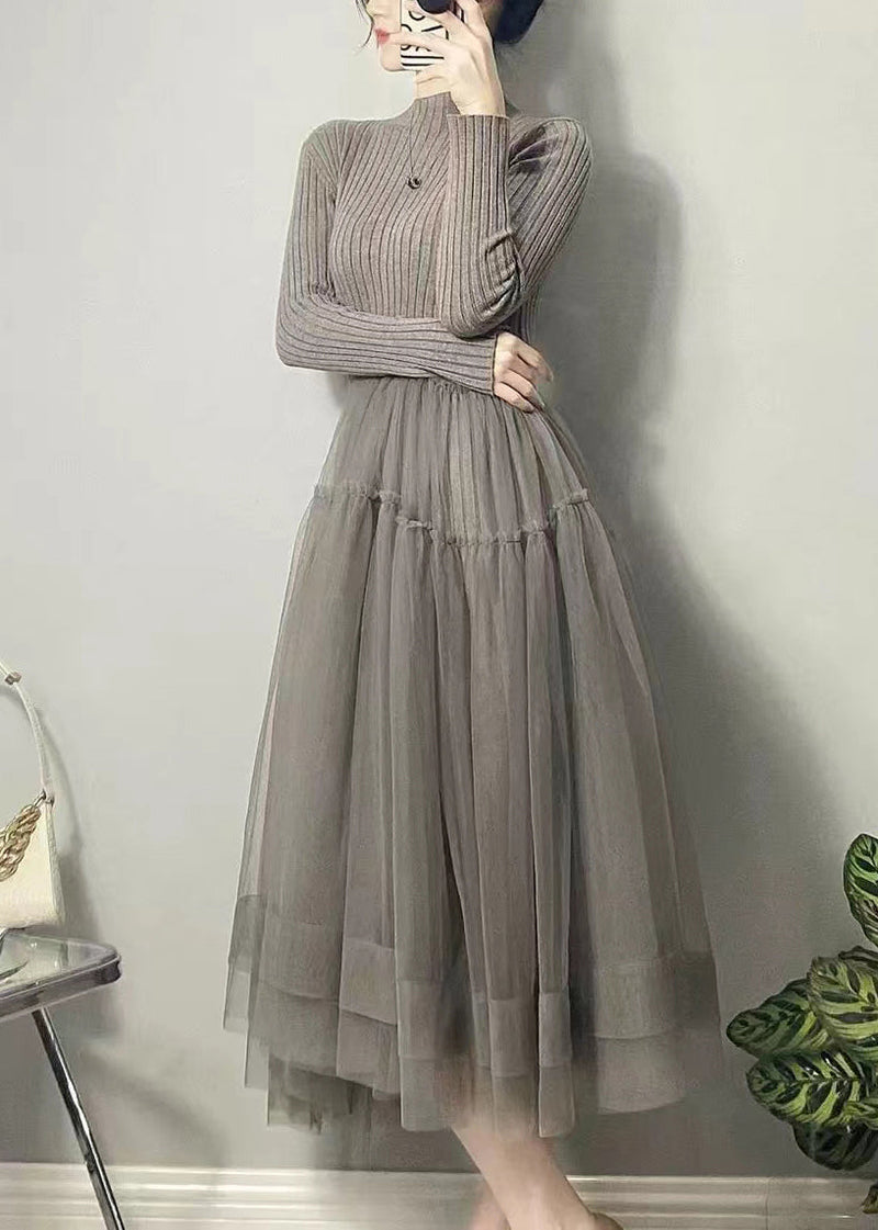 Blue Asymmetrical Tulle Patchwork Long Dresses Fall