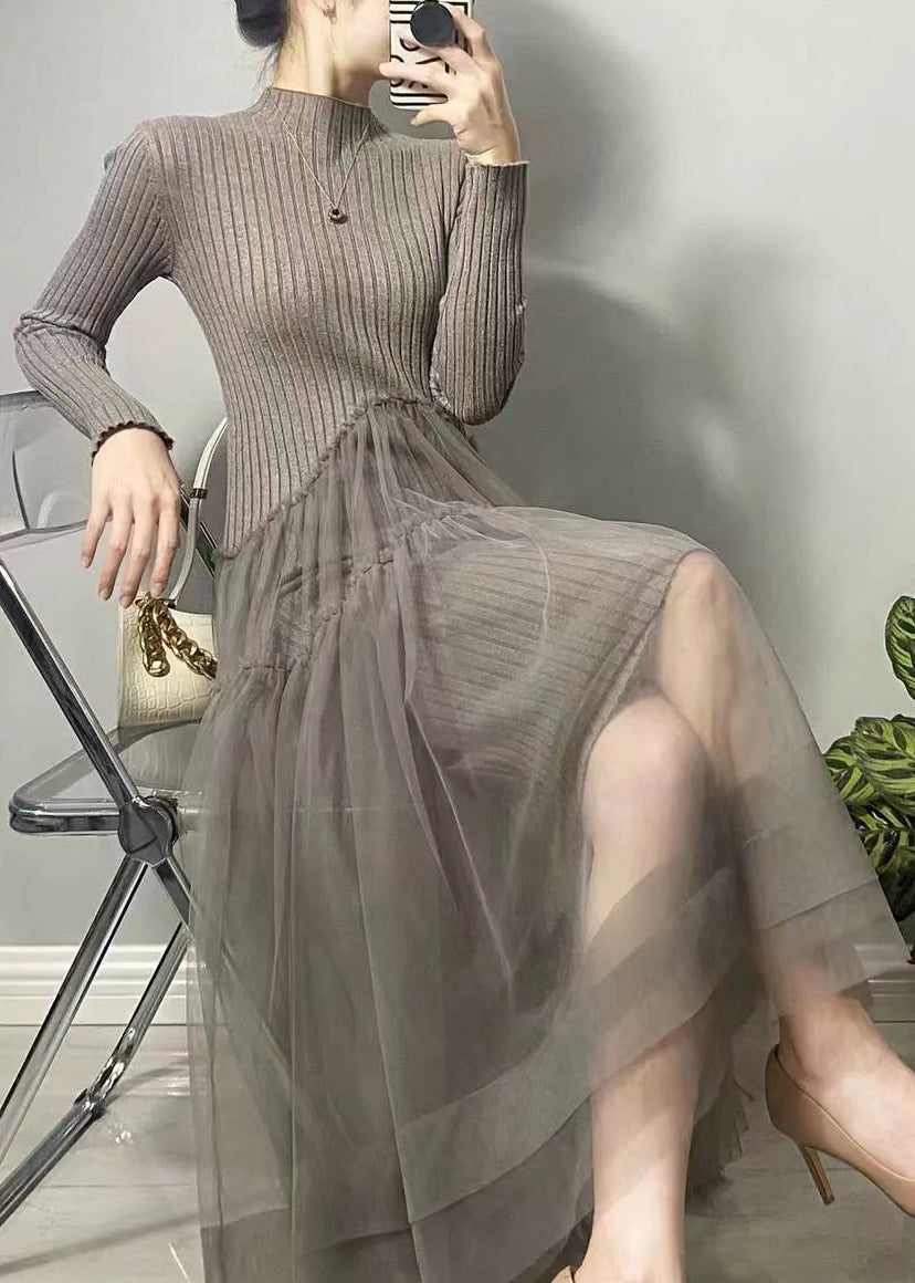Blue Asymmetrical Tulle Patchwork Long Dresses Fall