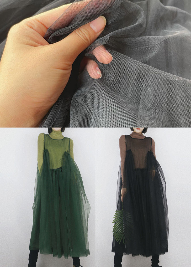 Grey O-neck Asymmetrical Design Tulle Long Dress Sleeveless