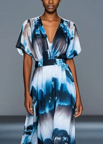 Ink Wash Painting Print Chiffon Cinched Dress Summer