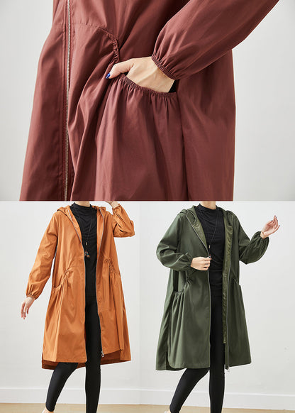 Khaki Hooded Pockets Cotton Trench Fall