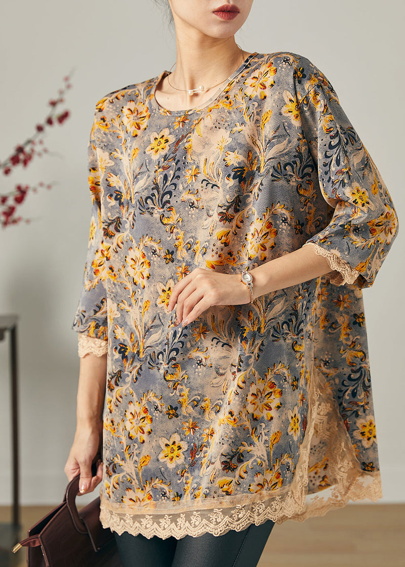 Khaki Oversized Patchwork Chiffon Shirts Spring