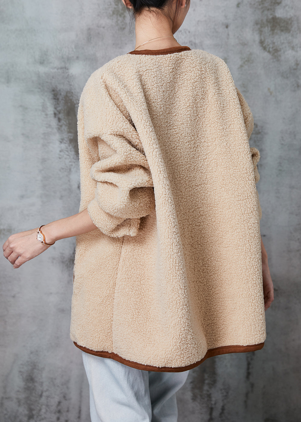 Khaki Oversized Warm Faux Fur Teddy Jackets Winter