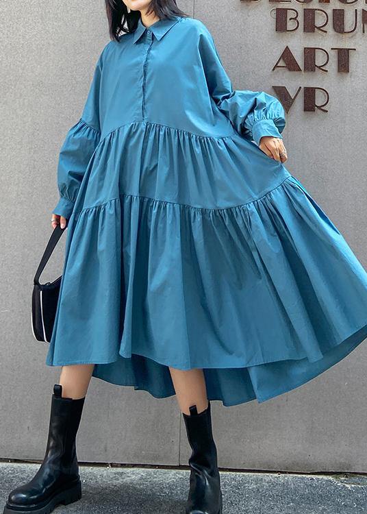 Lapel Cinched Spring Clothes for Fabrics Blue Dresses