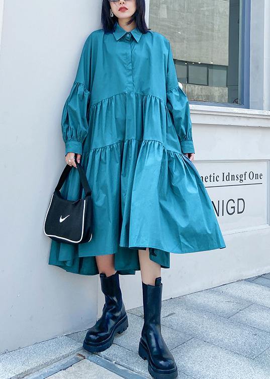 Lapel Cinched Spring Clothes for Fabrics Blue Dresses