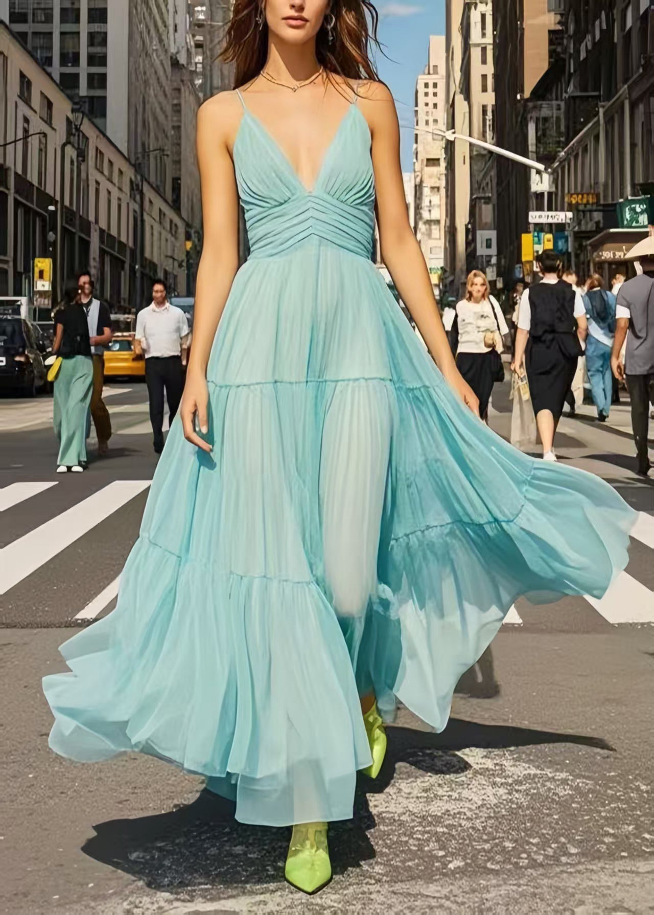 Light Blue Exra Large Hem Chiffon Cami Dresses Summer