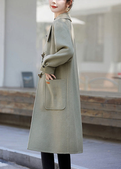 Light Green Button Pockets Patchwork Cashmere Coats Fall