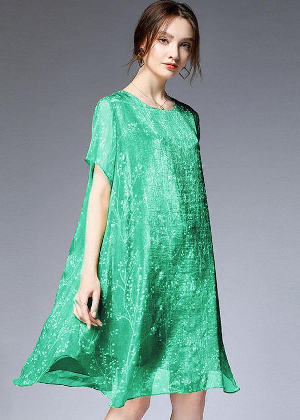 Light Green Loose Print Summer Chiffon Dress