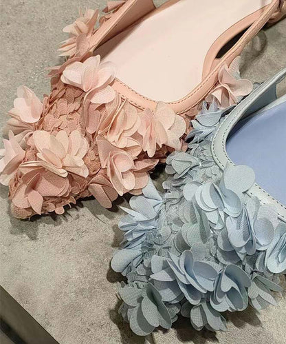 Light Green Satins Flowe Buckle Strap Flat Sandals