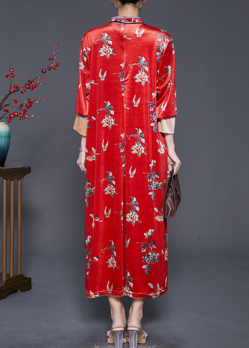 Mulberry Print Silk Velvet Chinese Style Dresses Spring