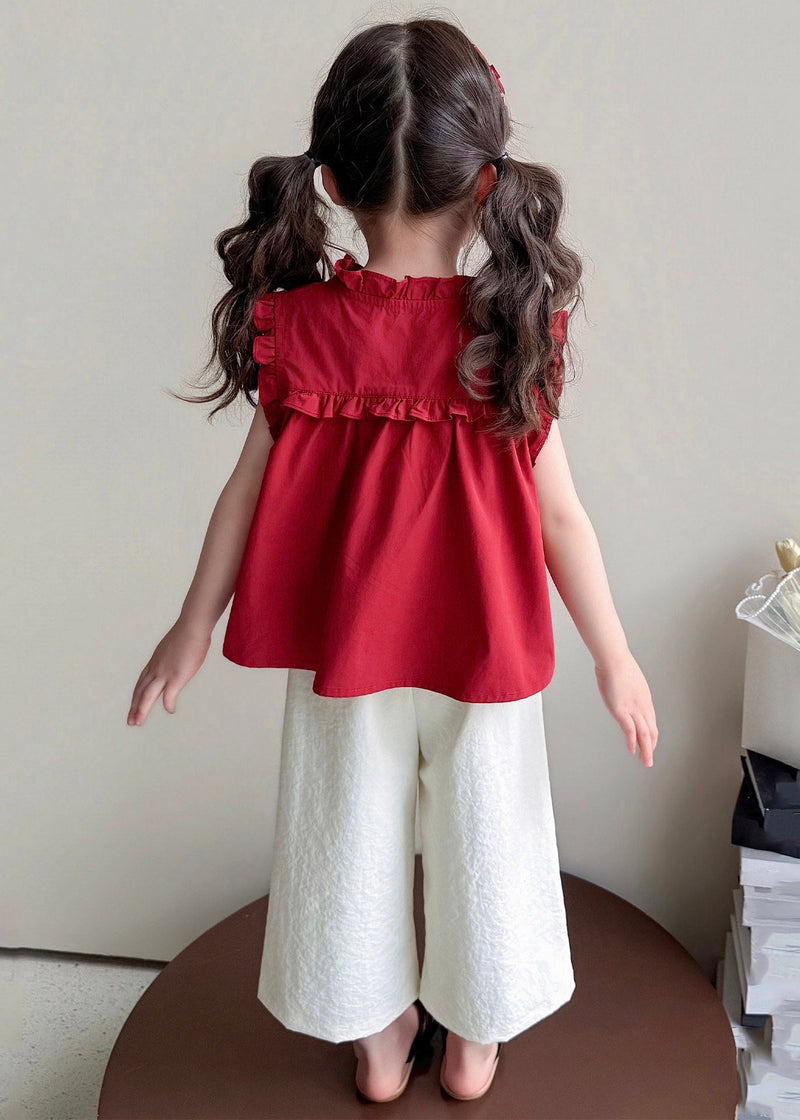 Mulberry Stand Collar Patchwork Vest and Wide Leg Pants Two Pieces Set Summer