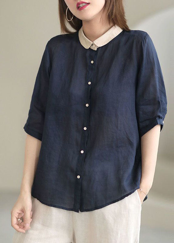 Red Stripes Peter Pan Collar Button Loose Fall Half Sleeve Shirt Tops