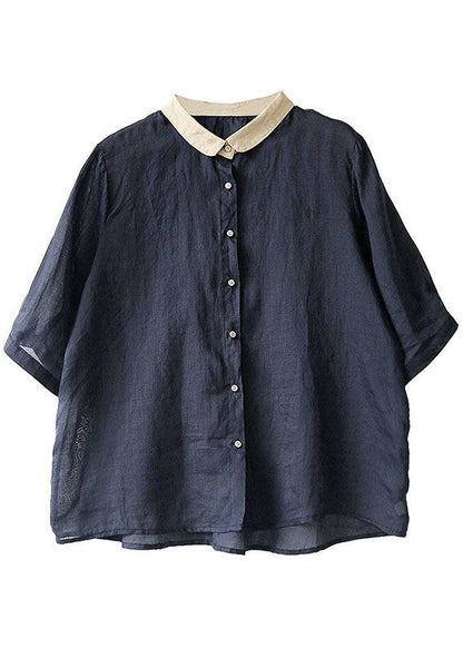 Red Stripes Peter Pan Collar Button Loose Fall Half Sleeve Shirt Tops