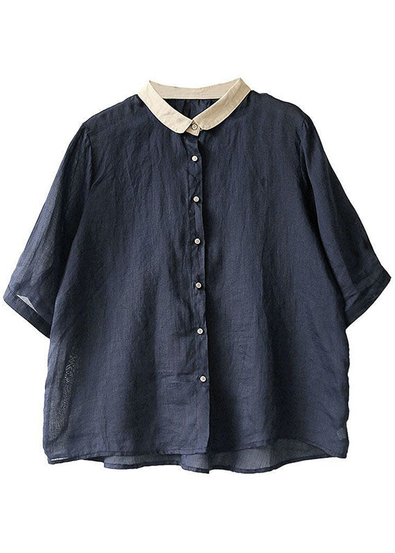 Red Stripes Peter Pan Collar Button Loose Fall Half Sleeve Shirt Tops