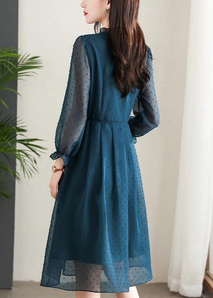 Navy Ruffled Tie Waist Patchwork Chiffon Dress Summer