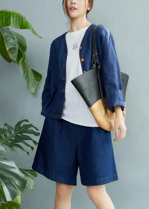Beautiful Navy V Neck Button Fall Long sleeve Coat