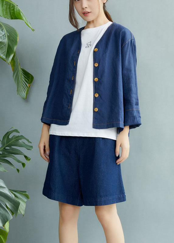 Beautiful Navy V Neck Button Fall Long sleeve Coat