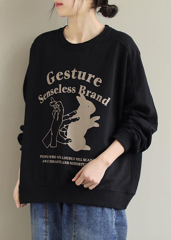 O Neck Spring Shirts Black Letter Blouses