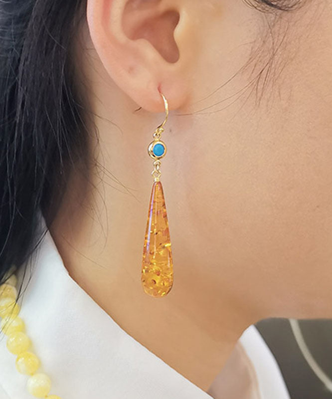 Orange Amber Water Drop Drop Earrings Tw1015