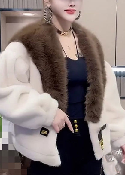 Orange Fur Collar Leather and Fur Coats Winter