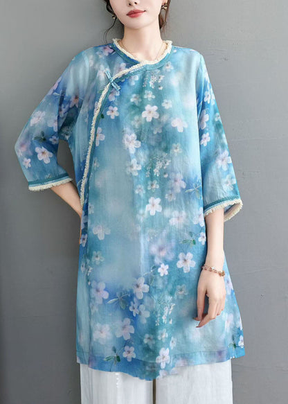 Orange O Neck Print Tassel Linen Top Summer