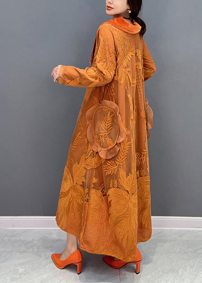 Orange Sailor Collar Embroideried Thick Tulle Dress Winter