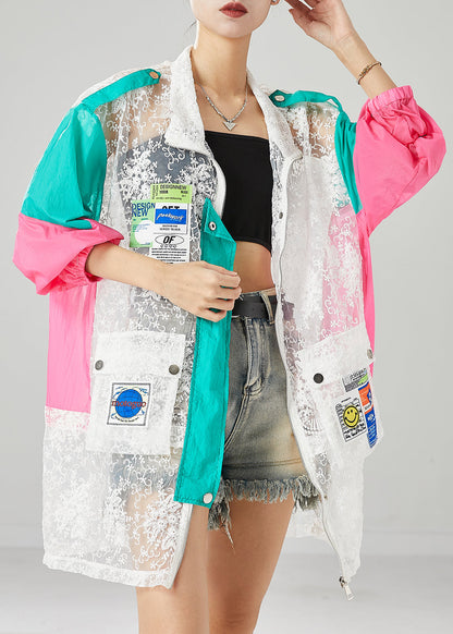 Oversized Hollow Out Patchwork Lace Upf 50+ Coat Jacket Fall