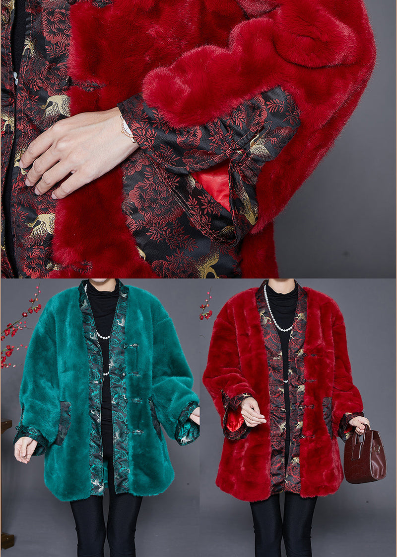 Peacock Green Oversized Patchwork Faux Fur Coats Winter