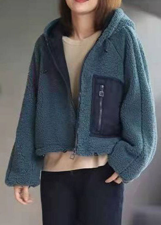 Peacock Blue Hooded Faux Fur Coat Winter