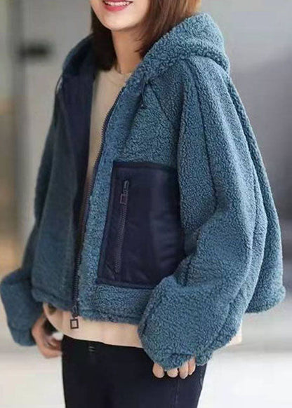 Peacock Blue Hooded Faux Fur Coat Winter