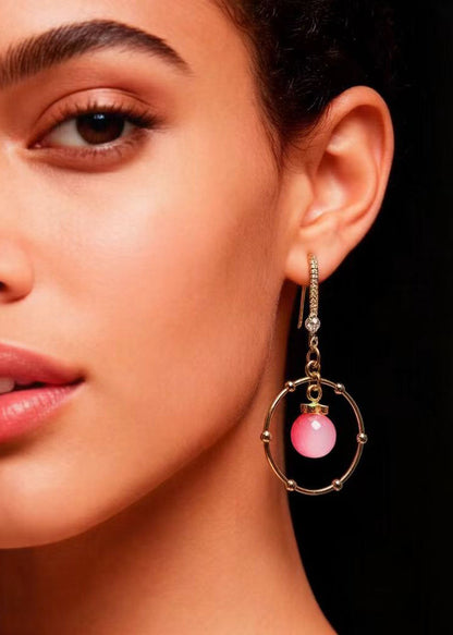 Pink Crystal Circular Gilding Drop Earring