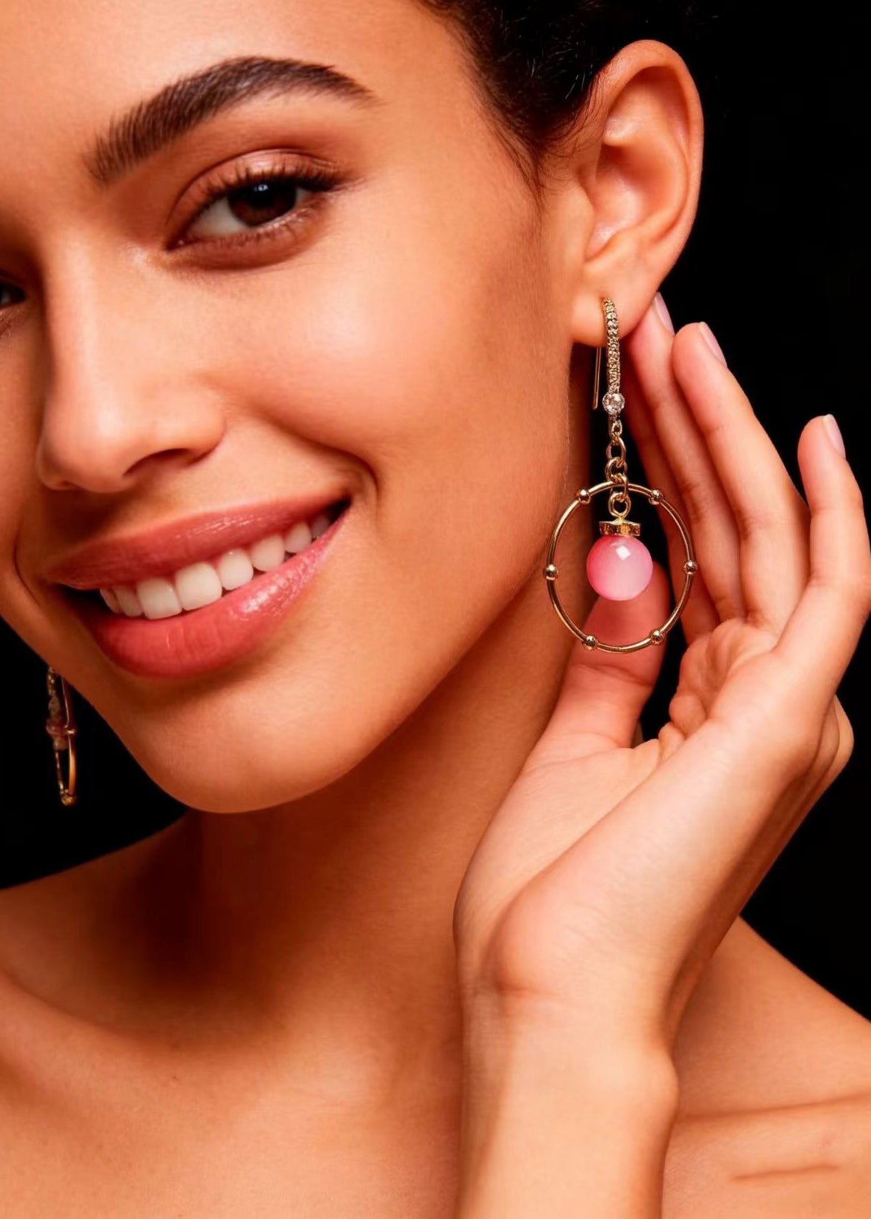 Pink Crystal Circular Gilding Drop Earring