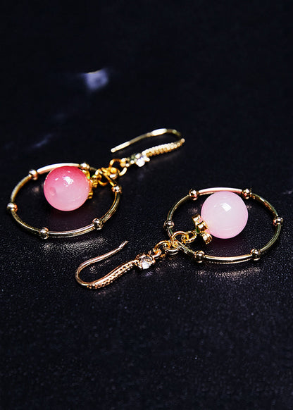 Pink Crystal Circular Gilding Drop Earrings