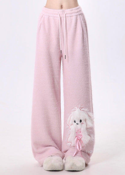 Pink Dog Fluffy Straight Pants Spring