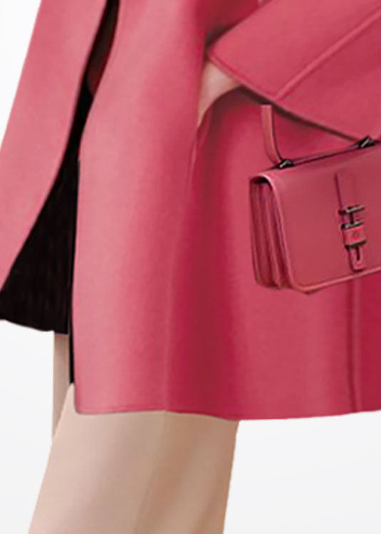 Pink Oversized Pockets Woolen Coats Winter