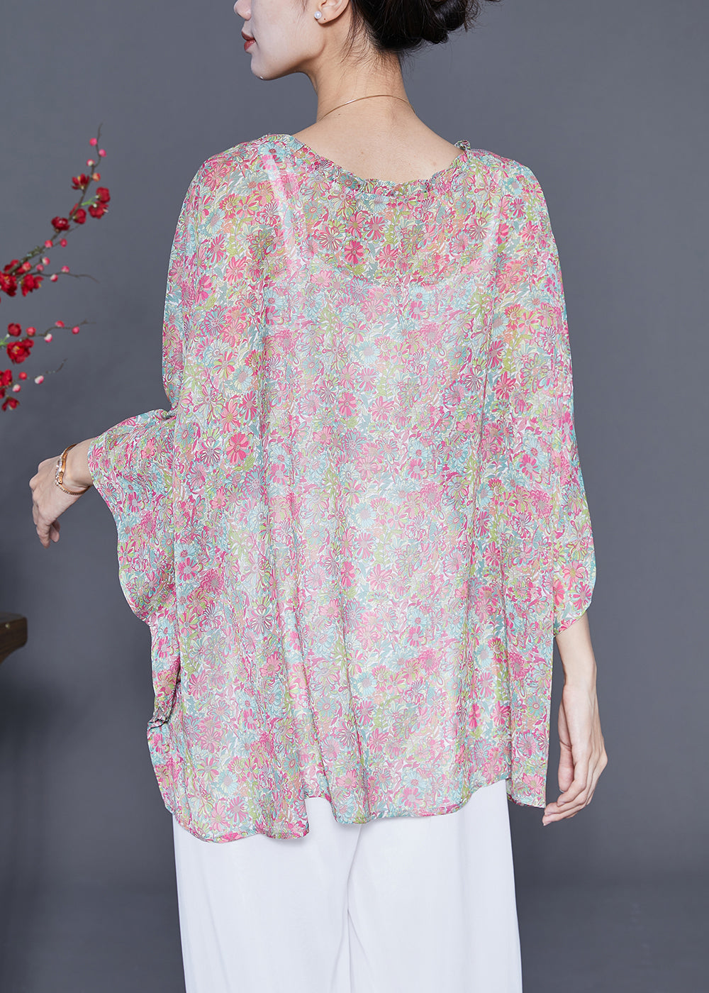 Pink Oversized Print Wrinkled Shirt Top Summer