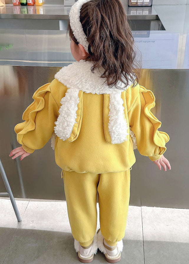 Pink Peter Pan Collar Patchwork Warm Fleece Coats Beam Pants and Two Pieces Set Winter