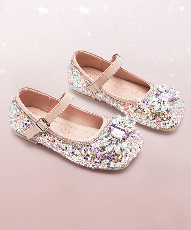 Purple Crystal Zircon Kids Buckle Strap Flat Shoes