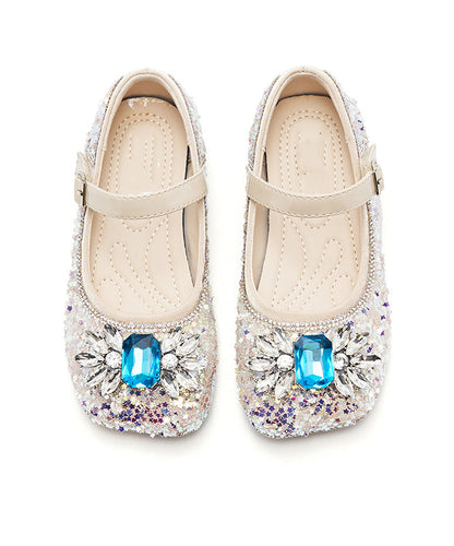 Purple Crystal Zircon Kids Buckle Strap Flat Shoes