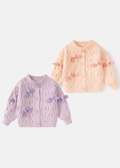 Purple O-neck Button Cotton Knit Cardigans Spring