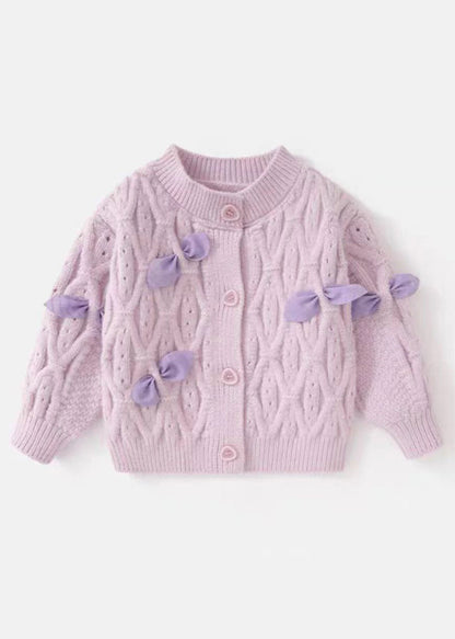 Purple O-neck Button Cotton Knit Cardigans Spring