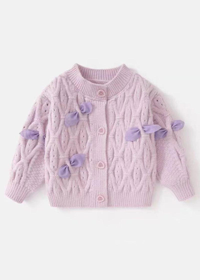 Purple O-neck Button Cotton Knit Cardigans Spring