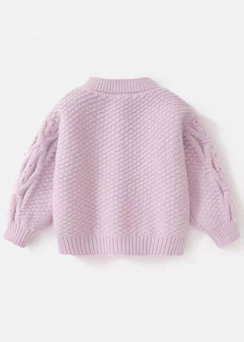 Purple O-neck Button Cotton Knit Cardigans Spring