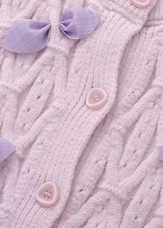 Purple O-neck Button Cotton Knit Cardigans Spring