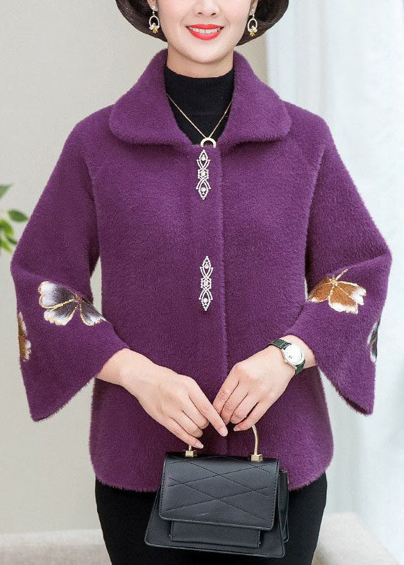 Purple Square Collar Mink Hair Knitted Coats Winter