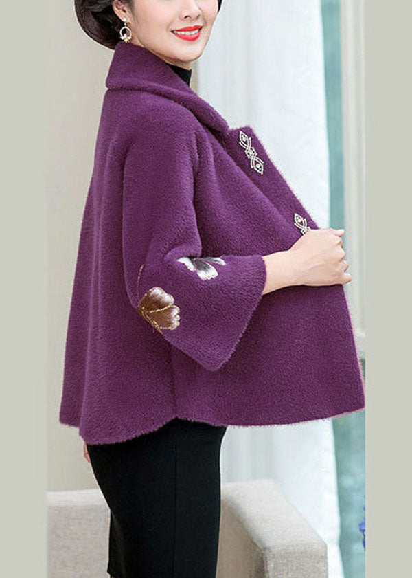 Purple Square Collar Mink Hair Knitted Coats Winter