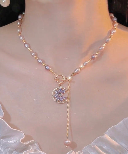 Purple Sterling Silver Overgild Zircon Pearl Tassel Lariat Necklacefine Silk Sterling Silver Broken Silver Gypsophila Necklace Et006