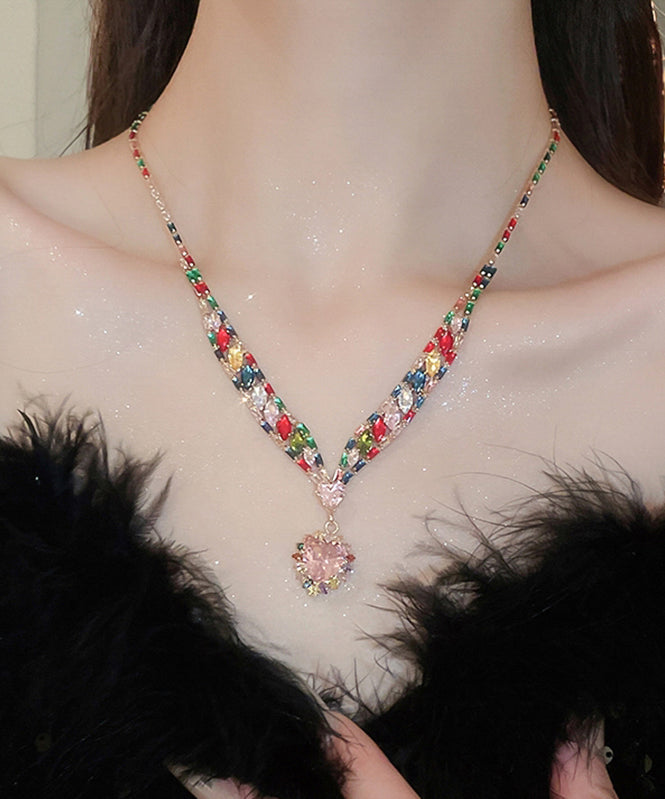 Rainbow Copper Zircon Love Pendant Necklace