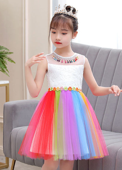 Rainbow Daisy Tassel Tulle Kids Dress Summer