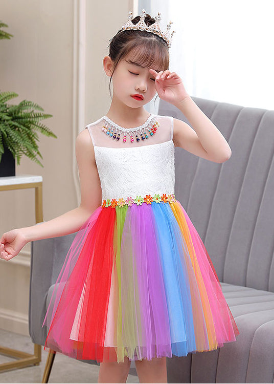 Rainbow Daisy Tassel Tulle Kids Dress Summer